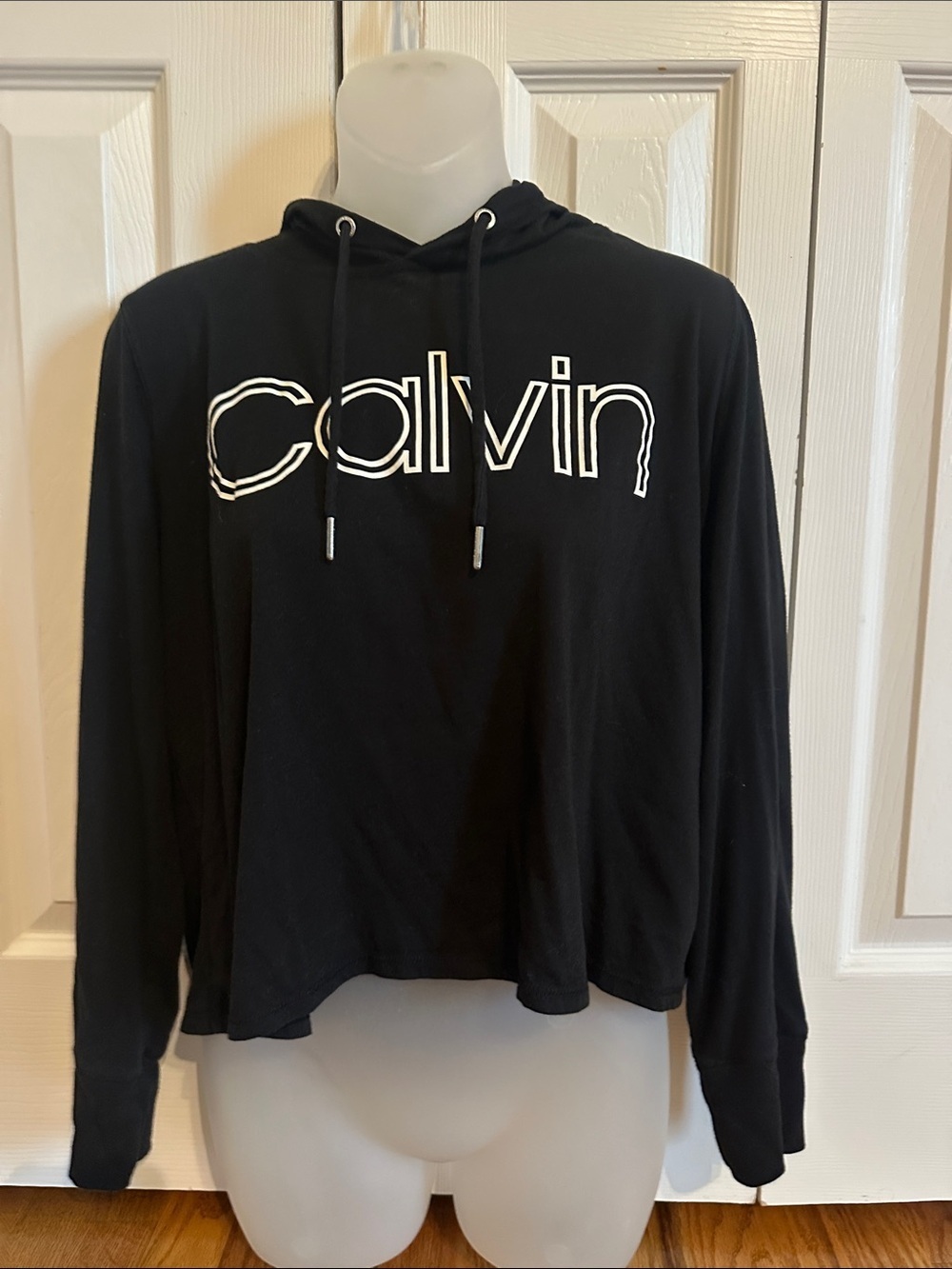 Calvin Klein Black Crop Athletic Hoodie with Pink Trim Large L